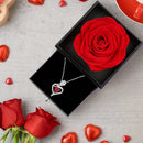 Rose Heart Pendant Necklace, copper-inlaid zirconia with ruby accents, adjustable chain. Symbolizing "I love you," it is a heartfelt jewelry gift for female relatives and friends, perfect for Christmas, Valentine’s Day, birthdays, and other holidays.
