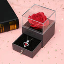 Rose Heart Pendant Necklace, copper-inlaid zirconia with ruby accents, adjustable chain. Symbolizing "I love you," it is a heartfelt jewelry gift for female relatives and friends, perfect for Christmas, Valentine’s Day, birthdays, and other holidays.