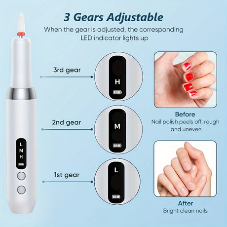 White  Wireless Charging Nail Drill, 3-Speed Adjustable, Professional-Level Care in One Tool
