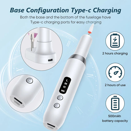 White  Wireless Charging Nail Drill, 3-Speed Adjustable, Professional-Level Care in One Tool