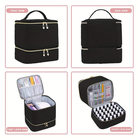 PINK Double‑layer woven storage, scientifically organized with large capacity—Professional Nail Tool Carry‑on Bag, keeping tools perfectly ordered.