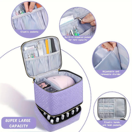 BLUE Double‑layer woven storage, scientifically organized with large capacity—Professional Nail Tool Carry‑on Bag, keeping tools perfectly ordered.