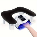 Pink This handheld nail care device integrates a U-shaped pillow and comes with a portable detachable stand. Designed with an inclined PU material and a sturdy base, it is crafted for both comfort and portability.