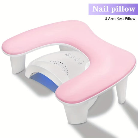 BLACK This handheld nail care device integrates a U-shaped pillow and comes with a portable detachable stand. Designed with an inclined PU material and a sturdy base, it is crafted for both comfort and portability.