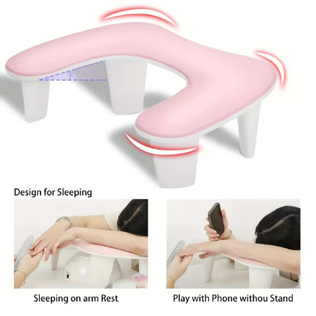 Grey This handheld nail care device integrates a U-shaped pillow and comes with a portable detachable stand. Designed with an inclined PU material and a sturdy base, it is crafted for both comfort and portability.