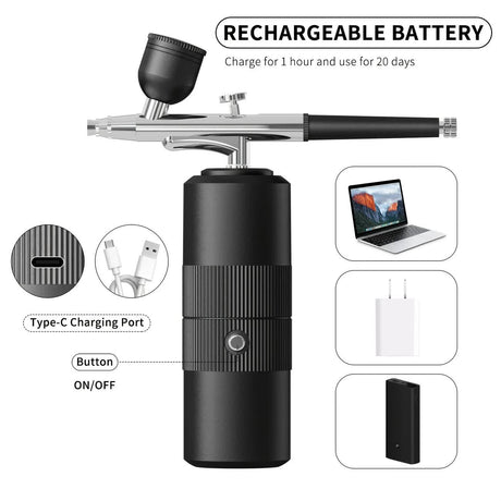 Green  Portable Wireless Airbrush Kit, Versatile for Nail Art, Painting, Makeup, and Model Making