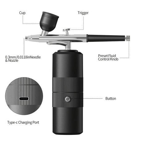 Green  Portable Wireless Airbrush Kit, Versatile for Nail Art, Painting, Makeup, and Model Making