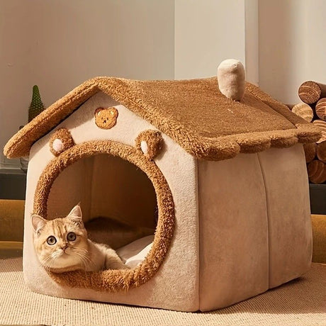 1 Pet Bed House for Cats, Detachable and Washable Cat House, Soft and Warm Winter Cat Bed, Small Dog Cave Nest( NO:M)