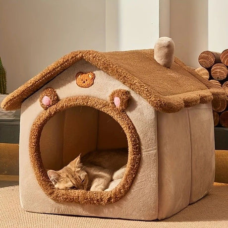 1 Pet Bed House for Cats, Detachable and Washable Cat House, Soft and Warm Winter Cat Bed, Small Dog Cave Nest( NO:M)