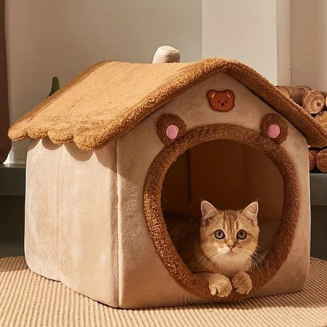1 Pet Bed House for Cats, Detachable and Washable Cat House, Soft and Warm Winter Cat Bed, Small Dog Cave Nest( NO: S)