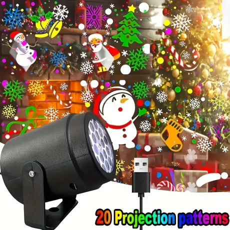 20-Pattern Christmas Projection Lamp, Plug-and-Play USB Lights Up a Fairy-Tale Christmas Night/silver