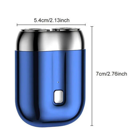 Blue Men's Mini Electric Shaver, with USB-C Fast Charging, detachable dual-head system, portable design ideal for travel and business trips.
