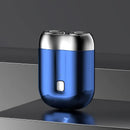 Blue Men's Mini Electric Shaver, with USB-C Fast Charging, detachable dual-head system, portable design ideal for travel and business trips.