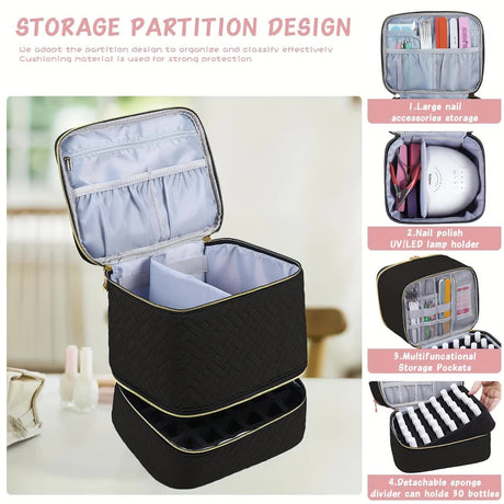 BLACK  Double‑layer woven storage, scientifically organized with large capacity—Professional Nail Tool Carry‑on Bag, keeping tools perfectly ordered.