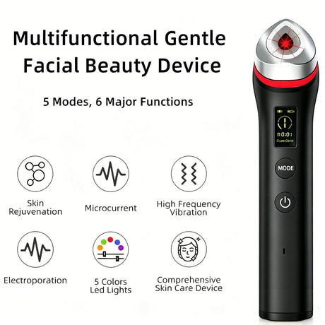 Beauty Device: Red and Blue Light, Home Use, Portable, Vibrating, Multi-Functional, with Voice Guidance, 5-Color Light Therapy, Eye Massage, Eye Care Device/