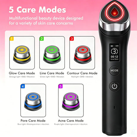 Beauty Device: Red and Blue Light, Home Use, Portable, Vibrating, Multi-Functional, with Voice Guidance, 5-Color Light Therapy, Eye Massage, Eye Care Device/