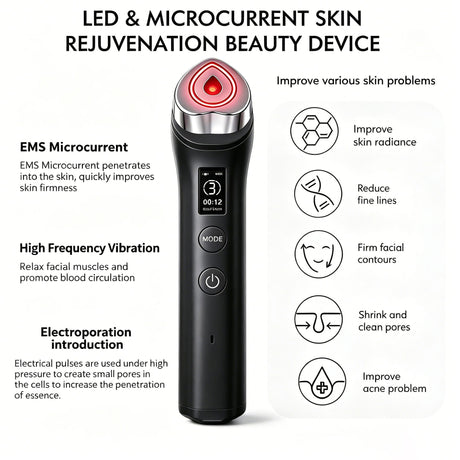 Beauty Device: Red and Blue Light, Home Use, Portable, Vibrating, Multi-Functional, with Voice Guidance, 5-Color Light Therapy, Eye Massage, Eye Care Device/