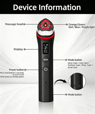 Beauty Device: Red and Blue Light, Home Use, Portable, Vibrating, Multi-Functional, with Voice Guidance, 5-Color Light Therapy, Eye Massage, Eye Care Device/