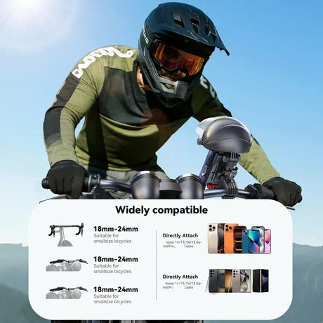 Riding phone mount: anti-vibration, anti-loosening, quick release; extended arm and sun visor for clear visibility in bright light; rock-solid in rain and on rough roads; compatible with all vehicles, perfect for commuting and off-road riding.