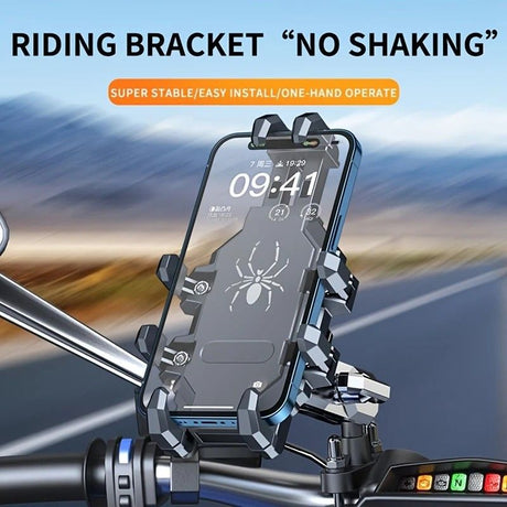 Shockproof Phone Mount, Compatible with Bicycles/Motorcycles/Scooters/ATVs, 720-Degree Rotation Anti-Shake, Fits 4.5-7 Inch Smartphones