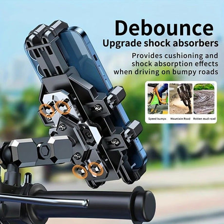 Shockproof Phone Mount, Compatible with Bicycles/Motorcycles/Scooters/ATVs, 720-Degree Rotation Anti-Shake, Fits 4.5-7 Inch Smartphones