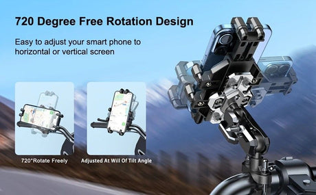 Shockproof Phone Mount, Compatible with Bicycles/Motorcycles/Scooters/ATVs, 720-Degree Rotation Anti-Shake, Fits 4.5-7 Inch Smartphones