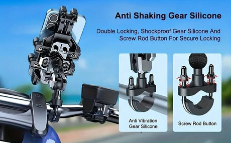 Shockproof Phone Mount, Compatible with Bicycles/Motorcycles/Scooters/ATVs, 720-Degree Rotation Anti-Shake, Fits 4.5-7 Inch Smartphones