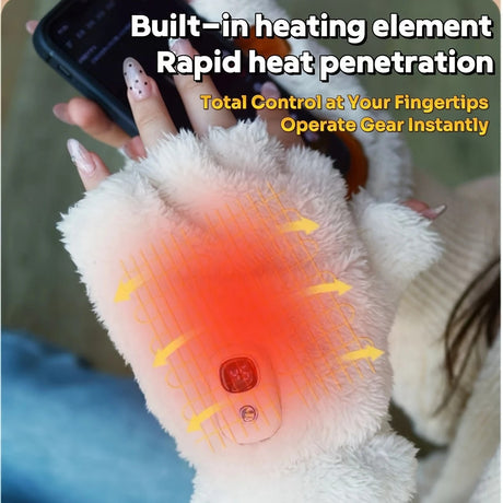 WHITE Cat Paw Fingerless Electric Heating Gloves, 3 adjustable heating levels, washable, 2000mAh battery, fluffy and warm, perfect for study and entertainment, ideal gift for birthdays and Christmas.