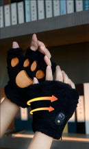 BLACK Cat Paw Fingerless Electric Heating Gloves, 3 adjustable heating levels, washable, 2000mAh battery, fluffy and warm, perfect for study and entertainment, ideal gift for birthdays and Christmas.