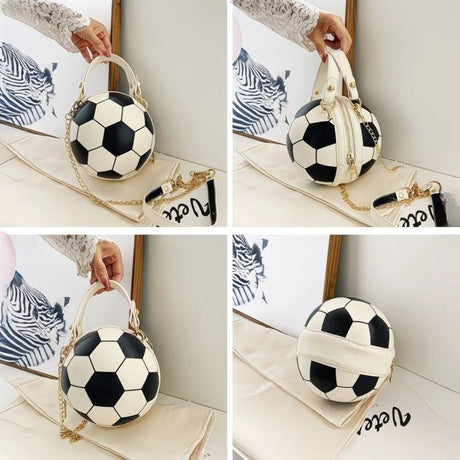 Soccer Theme Ladies Handbag, PU Material, Hand Carry Shoulder Crossbody Three Ways, Daily Outing Versatile Fashion(black)