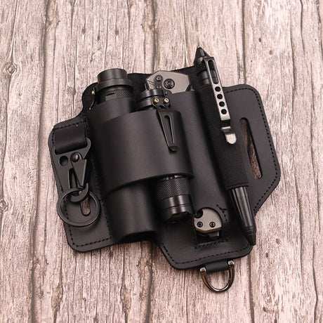 EDC Tactical Tool Holster – Multifunctional Outdoor Survival Utility Waist Pouch.(Cowhide black without tools.)