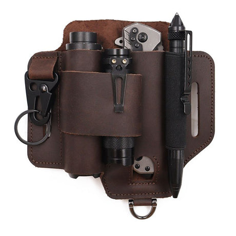 EDC Tactical Tool Holster – Multifunctional Outdoor Survival Utility Waist Pouch.(Cowhide brown without tools.)