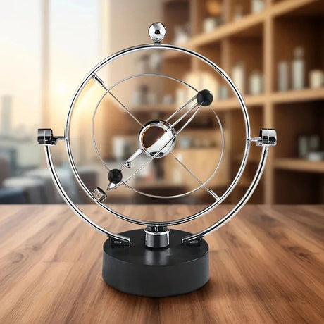 Newton's Cradle, an artistic craft piece for both home and office – a perpetual motion desktop ornament (requires 4 AA batteries to operate / batteries not included).