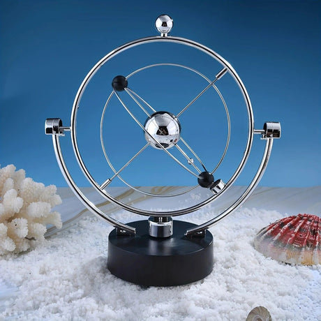 Newton's Cradle, an artistic craft piece for both home and office – a perpetual motion desktop ornament (requires 4 AA batteries to operate / batteries not included).