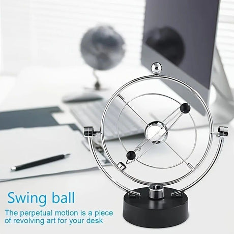 Newton's Cradle, an artistic craft piece for both home and office – a perpetual motion desktop ornament (requires 4 AA batteries to operate / batteries not included).
