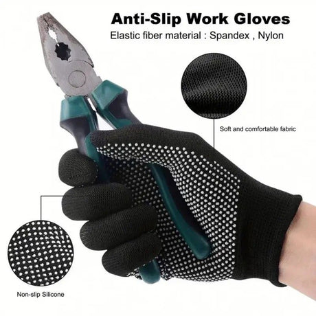 10 pairs Nylon Dot Grip Work Gloves – 13-Gauge PVC Dots Safety Gloves for Construction, Electrical & Handling, Breathable Knit, Non-Slip(grey)