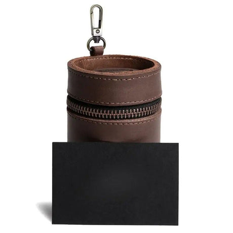 Oil Nubuck Leather Barrel Piggy Bank, Top-Grain Cowhide Plain Design, Zipper Closure Portable（coffee color）