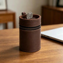 Oil Nubuck Leather Barrel Piggy Bank, Top-Grain Cowhide Plain Design, Zipper Closure Portable（coffee color）