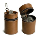 Oil Nubuck Leather Barrel Piggy Bank, Top-Grain Cowhide Plain Design, Zipper Closure Portable（coffee color）