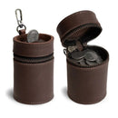 Oil Nubuck Leather Barrel Piggy Bank, Top-Grain Cowhide Plain Design, Zipper Closure Portable（brown）