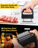 304 Stainless Steel 48-Blade Meat Tenderizer, Non-Slip Handle with Auto-Retraction, Quickly Cuts Tendons and Shortens Cooking Time, Works for Steak Lamb Chops Chicken Breast, Kitchen Essential