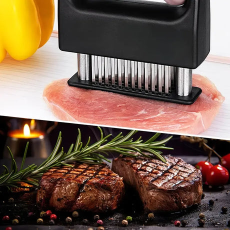 304 Stainless Steel 48-Blade Meat Tenderizer, Non-Slip Handle with Auto-Retraction, Quickly Cuts Tendons and Shortens Cooking Time, Works for Steak Lamb Chops Chicken Breast, Kitchen Essential