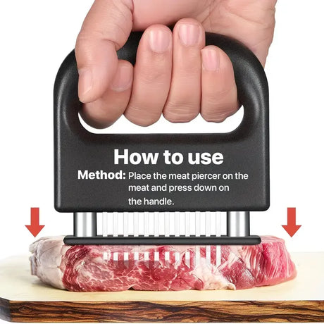 304 Stainless Steel 48-Blade Meat Tenderizer, Non-Slip Handle with Auto-Retraction, Quickly Cuts Tendons and Shortens Cooking Time, Works for Steak Lamb Chops Chicken Breast, Kitchen Essential