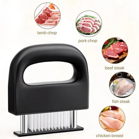 304 Stainless Steel 48-Blade Meat Tenderizer, Non-Slip Handle with Auto-Retraction, Quickly Cuts Tendons and Shortens Cooking Time, Works for Steak Lamb Chops Chicken Breast, Kitchen Essential