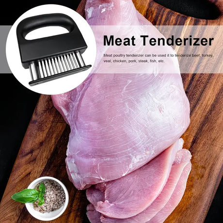304 Stainless Steel 48-Blade Meat Tenderizer, Non-Slip Handle with Auto-Retraction, Quickly Cuts Tendons and Shortens Cooking Time, Works for Steak Lamb Chops Chicken Breast, Kitchen Essential