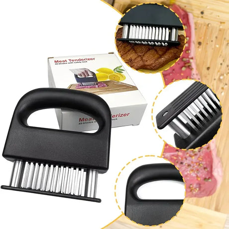 304 Stainless Steel 48-Blade Meat Tenderizer, Non-Slip Handle with Auto-Retraction, Quickly Cuts Tendons and Shortens Cooking Time, Works for Steak Lamb Chops Chicken Breast, Kitchen Essential