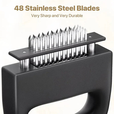 304 Stainless Steel 48-Blade Meat Tenderizer, Non-Slip Handle with Auto-Retraction, Quickly Cuts Tendons and Shortens Cooking Time, Works for Steak Lamb Chops Chicken Breast, Kitchen Essential