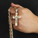 Trendy Gold-Plated Cross Men's Pendant, paired with a Cuban chain—a bold, personal expression of faith.silver