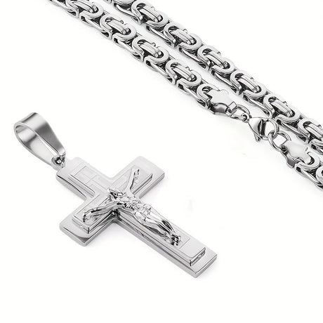 golden Trendy Gold-Plated Cross Men's Pendant, paired with a Cuban chain—a bold, personal expression of faith.