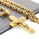 golden Trendy Gold-Plated Cross Men's Pendant, paired with a Cuban chain—a bold, personal expression of faith.
